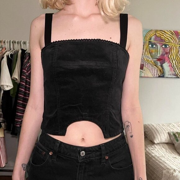 Urban Outfitters Velvet Crop Top Corset Tank Black - Picture 7 of 7